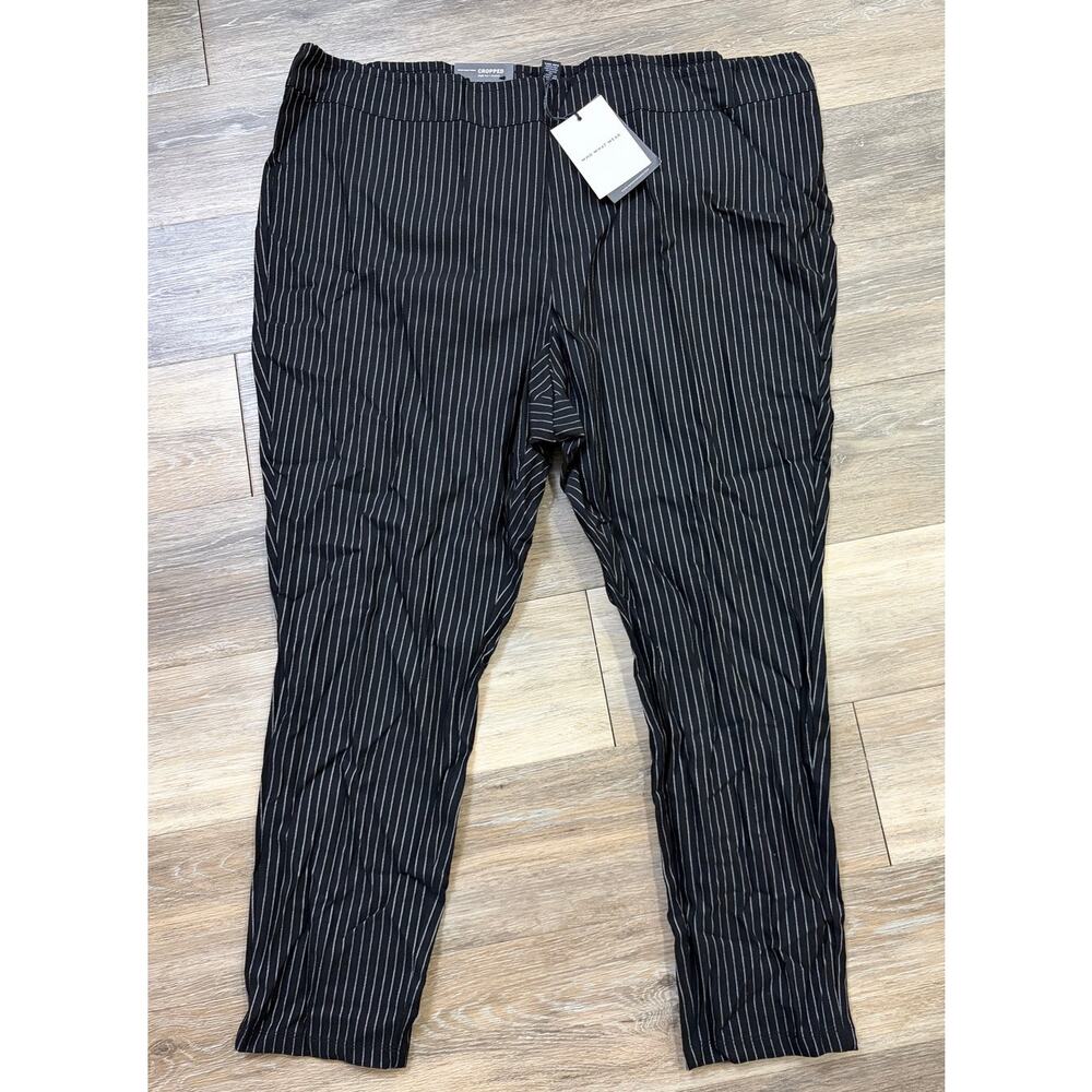 Who What Wear Womens Pinstripe Pants 24W Black White High Rise Crop Stretch NWT